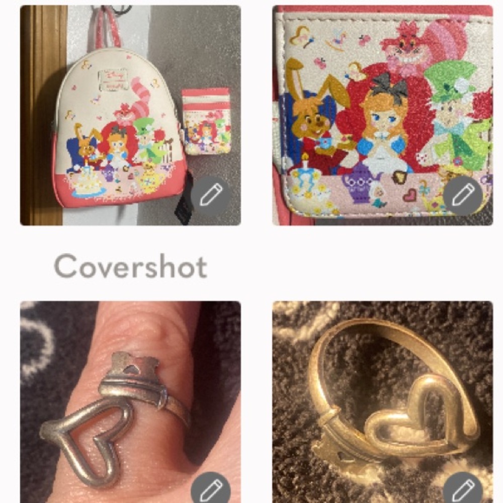 Disney/loungefly Alice in wonderland🫖party bag/ID holder+Silver🗝🤍Ring sz8-9